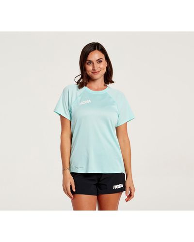 Hoka One One Performance T-shirt für Damen in Blue Tint Größe M | Kurzarmshirts - Blau