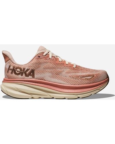 Hoka One One Clifton 9 Schuhe für Damen in Sandstone/Cream Größe 36 2/3 | Straße - Pink