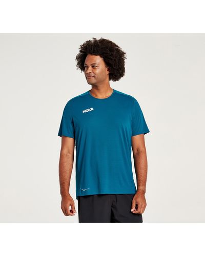 Hoka One One Performance T-shirt für Herren in Moroccan Blue Größe XL | Kurzarmshirts - Blau