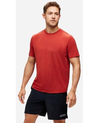 Hoka One One T-shirt Essential pour Homme en Rust Taille L | T-Shirts À Manches Courtes - Rouge