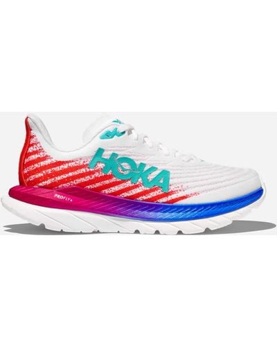 Hoka One One Mach 5 Chaussures pour Femme en White/Flame Taille 38 Large | Route - Rouge
