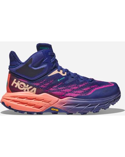 Hoka One One Speedgoat 5 Mid GORE-TEX Chaussures pour Femme en Bellwether Blue/Camellia Taille 36 2/3 | Trail - Bleu