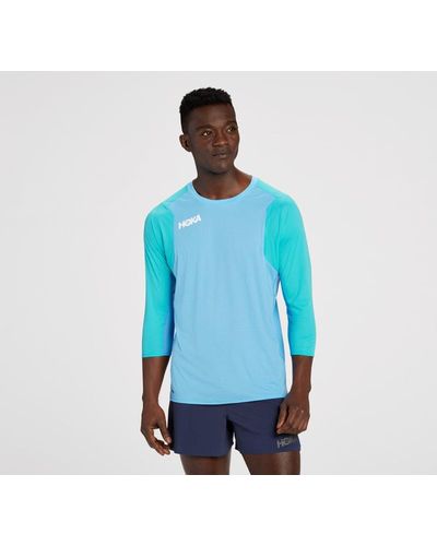 Hoka One One T-shirt à manches trois-quarts Glide pour Homme en All Aboard Taille XL | T-Shirts À Manches Longues - Bleu
