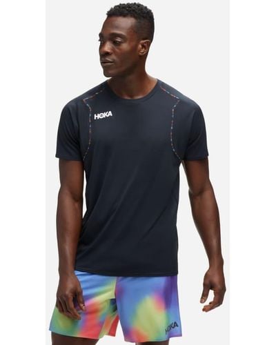 Hoka One One T-shirt à manches courtes Glide pour Homme en Black/Multi Taille M | T-Shirts À Manches Courtes - Bleu