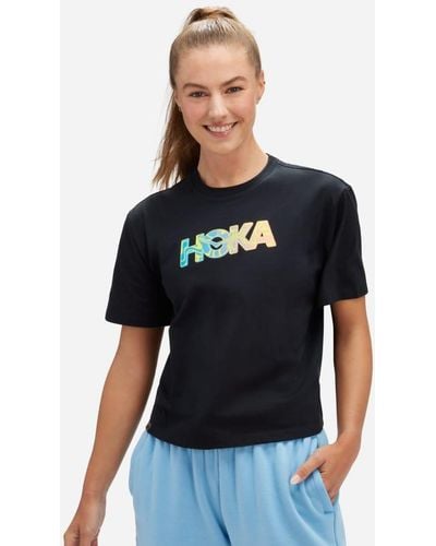 Hoka One One Topo Logo T-Shirt für Damen in Black Größe L | Kurzarmshirts - Blau