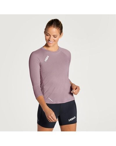 Hoka One One T-shirt à manches trois-quarts Glide pour Femme en Elderberry Taille L | T-Shirts À Manches Courtes - Violet