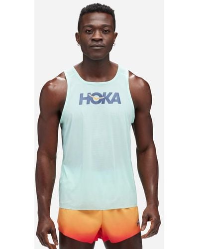 Hoka One One Débardeur de running Airolite pour Homme en Cloudless/Marathon Taille XL | T-Shirts À Manches Courtes - Bleu