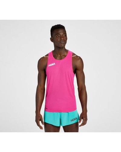 Hoka One One Glide Top für Herren in Pink Yarrow Größe XL | Tanktops - Rot