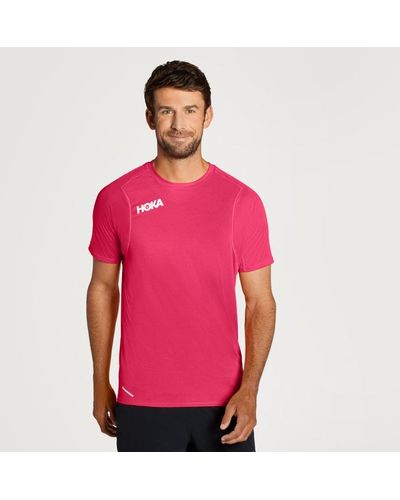 Hoka One One T-shirt à manches courtes Glide pour Homme en Diva Pink Taille M | T-Shirts À Manches Courtes - Rouge