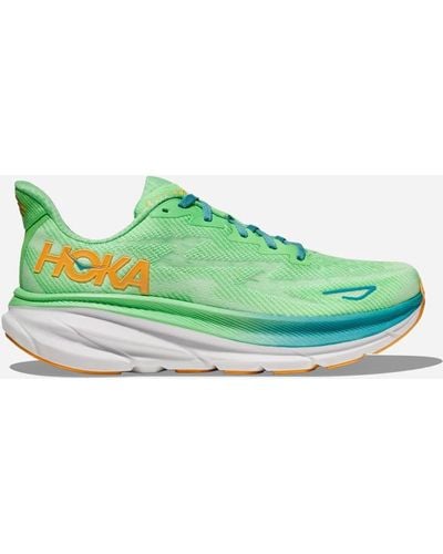 Hoka One One Clifton 9 Chaussures pour Homme en Zest/Lime Glow Taille 40 2/3 Regular | Route - Vert