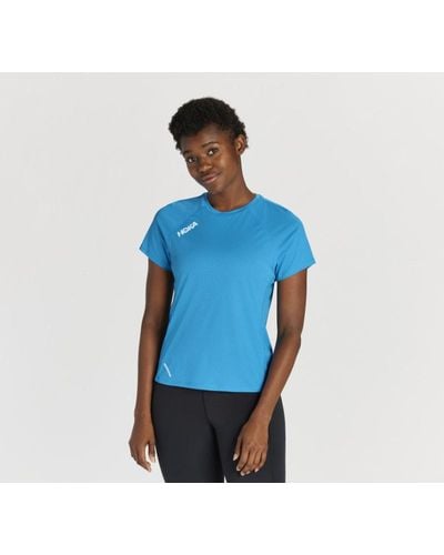 Hoka One One T-shirt à manches courtes Glide pour Femme en Ibiza Blue Taille S | T-Shirts À Manches Courtes - Bleu
