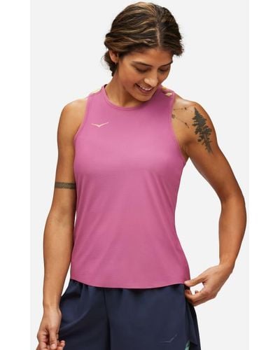 Hoka One One Débardeur de running Airolite pour Femme en Beet Root Taille XL | T-Shirts À Manches Courtes - Rose