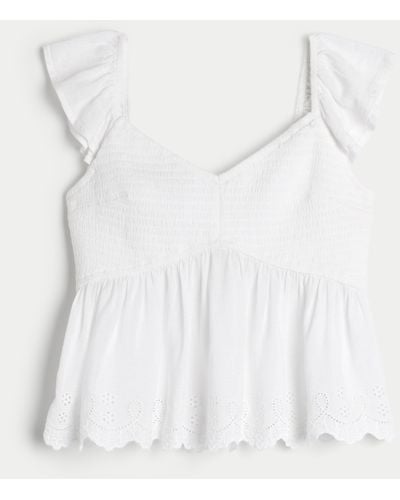Hollister Easy Smocked Babydoll Top - White
