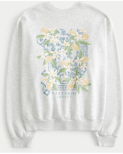 Hollister Lässiges Sweatshirt mit Rundhalsausschnitt und Santorini Greece-Grafik - Weiß