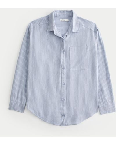 Hollister Oversized Linen Blend Shirt - Blue