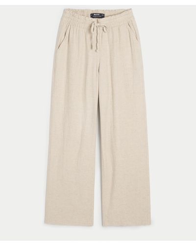 Hollister Adjustable Rise Pull-on Linen Blend Baggy Trousers - Natural