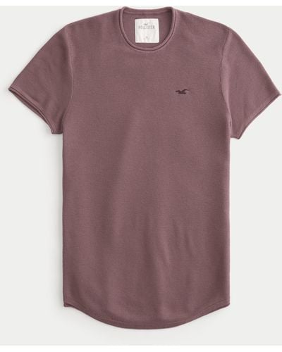 Hollister Pullover-T-Shirt mit Rundhalsausschnitt, Symbol und abgerundetem Saum - Lila