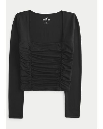 Hollister Co. SEAMLESS SQUARE NECK - Long sleeved top - casual black/black  
