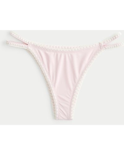 Hollister High-leg Embroidered Stitch Strappy Cheekiest Bikini Bottom - Pink