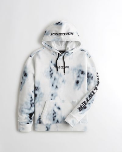Hollister Print Graphic Wash Effect Hoodie - White