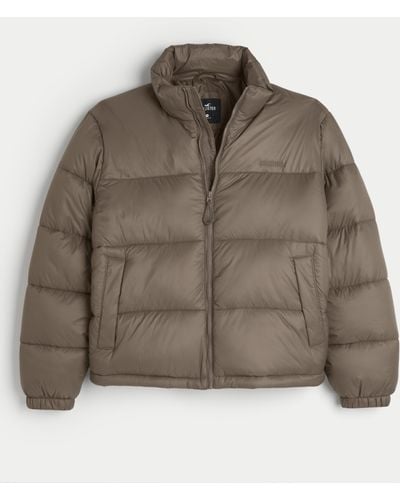 Hollister Mock-neck Puffer Jacket - Brown