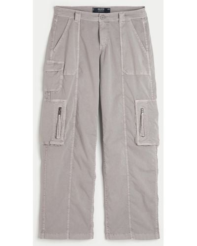 Hollister Low-rise Baggy Zipper Pocket Cargo Trousers - Grey