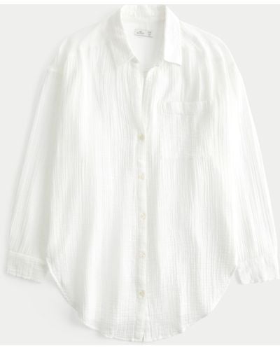 Hollister Button-through Gauze Shirt Dress - White