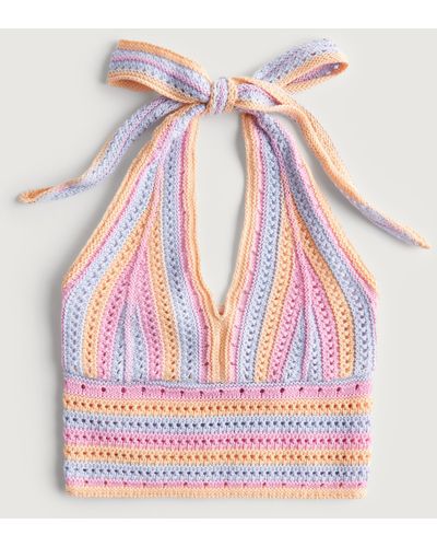 Hollister Crochet Crop Halter Tank - Pink