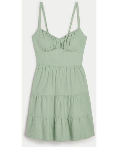 Hollister Open Back Linen Blend Mini Dress - Green