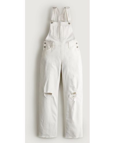 Hollister White Baggy Overalls