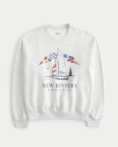 Hollister Easy New Riviera Croatia Graphic Crew Sweatshirt - White