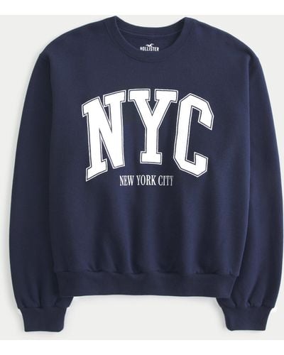 Hollister Lässiges Sweatshirt mit Rundhalsausschnitt und NYC New York City-Grafik - Blau