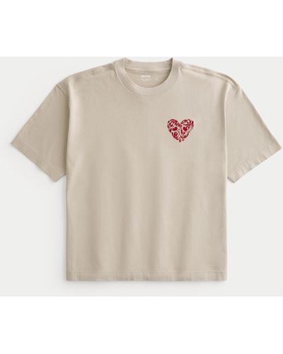 Hollister Pride Boxy Crop Heart Graphic Tee - Natural