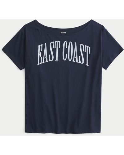 Hollister Oversized Off-the-shoulder East Coast Graphic Tee - Blue