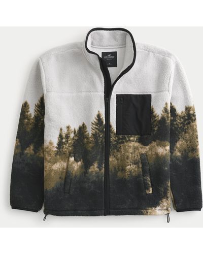 Hollister Lässiges Sweatshirt aus Lammfellimitat mit Reißverschluss - Grau