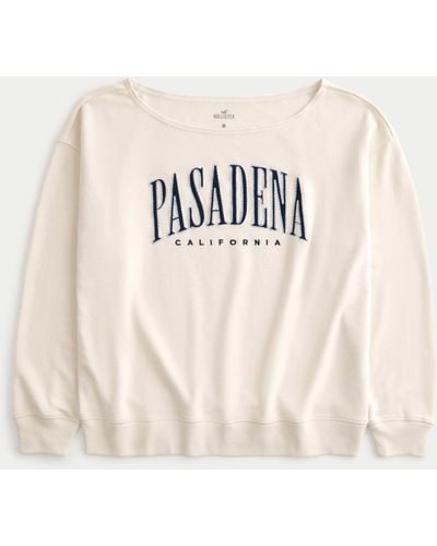Hollister Oversized Off-the-shoulder Pasadena Graphic Sweatshirt - Natural