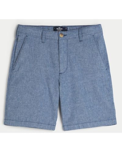 Hollister Linen Blend Flex-waist Flat-front Shorts 9" - Blue