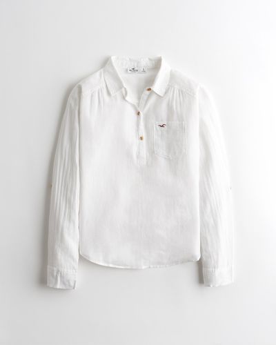 Hollister Easy Lightweight Cotton Popover Shirt - White