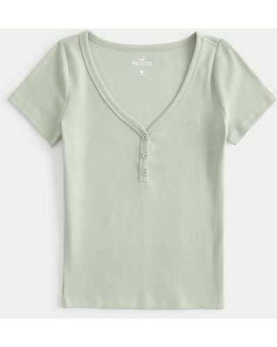 Hollister Ribbed Short-sleeve Icon Henley - Green