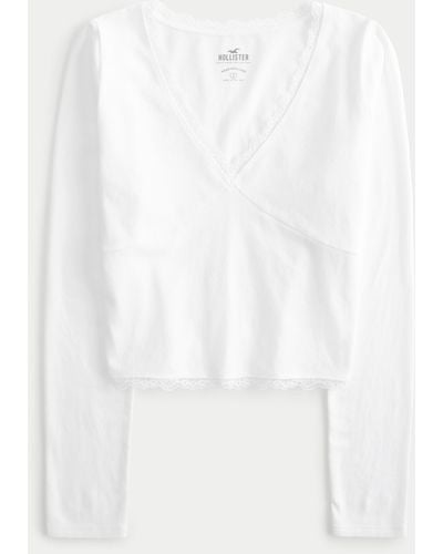 Hollister Lace Trim Long-sleeve V-neck Top - White