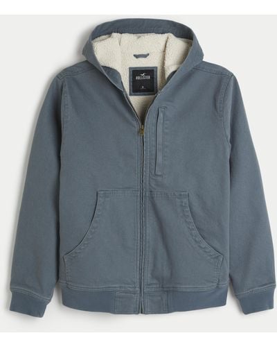 Hollister Faux Shearling-lined Hooded Workwear Jacket - Blue