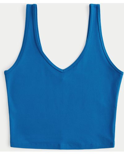 Hollister Soft Stretch Seamless Fabric Crop V-neck Tank - Blue