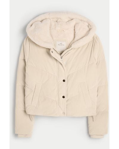 Hollister Cozy-lined Corduroy Puffer Jacket - Natural