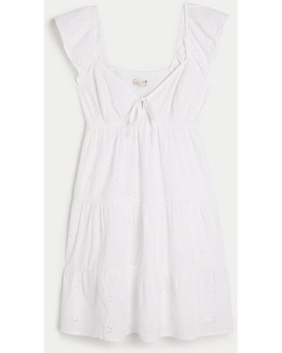 Hollister Flutter Sleeve Babydoll Dress - White