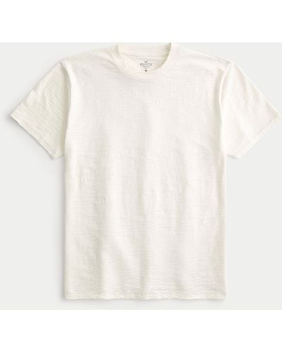 Hollister Lässiges T-Shirt aus Baumwoll-Flammengarn mit Rundhalsausschnitt - Weiß