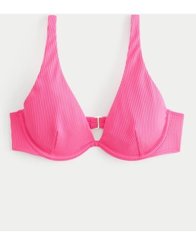 Hollister Geripptes High-Apex-Bikinioberteil mit Bügeln - Pink