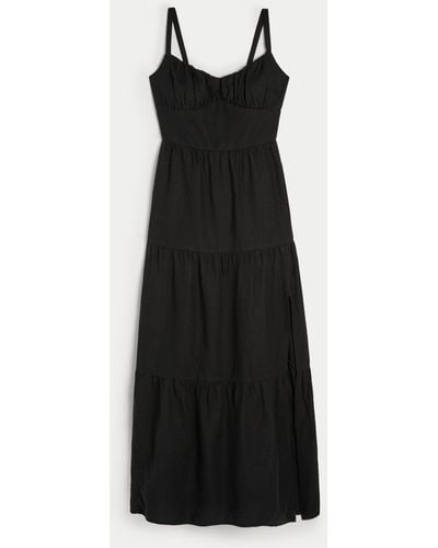 Hollister Open Back Linen Blend Maxi Dress - Black