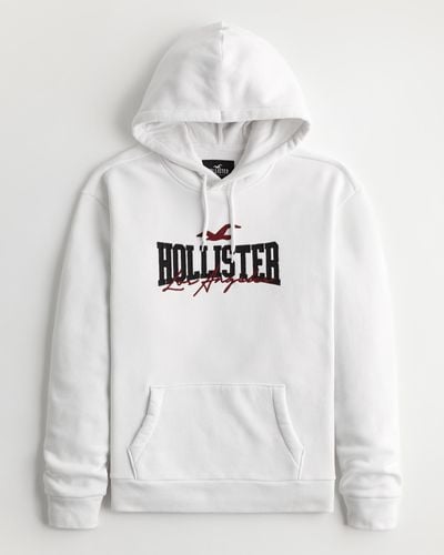 Hollister Relaxed Varsity Logo Graphic Hoodie - Grey