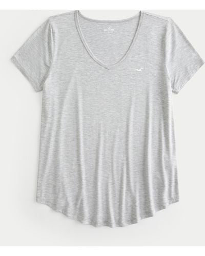 Hollister Lässiges T-Shirt mit V-Ausschnitt und Symbol - Grau