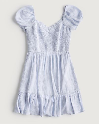 Hollister Short-sleeve Smocked Bodice Mini Dress - Blue